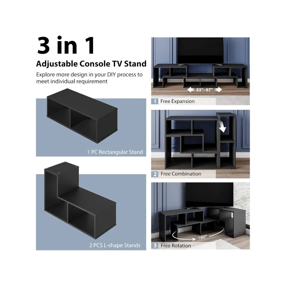 3 Piece Console TV Stand, Free-Combination Entertainment Center for 50/ 55/ 60/ 65 Inch TV, Minimalist Modern TV Media Stand