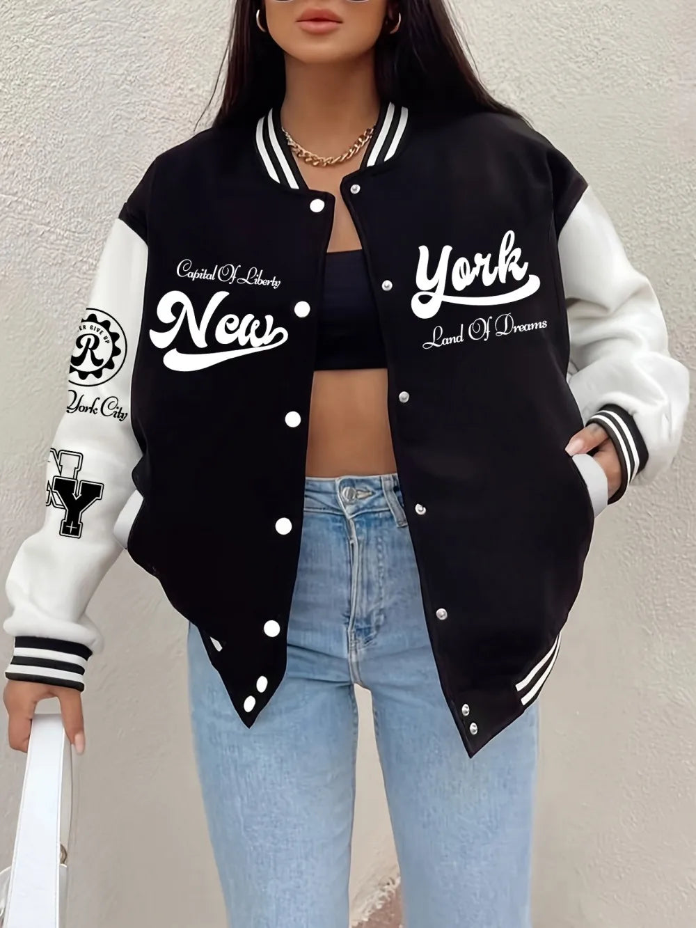 New York City Never Give Up Printing Jackets/ Women's Winter Fleece Warm Baseball Jersey /Casual Pocket Coats /Street Loose Clothes