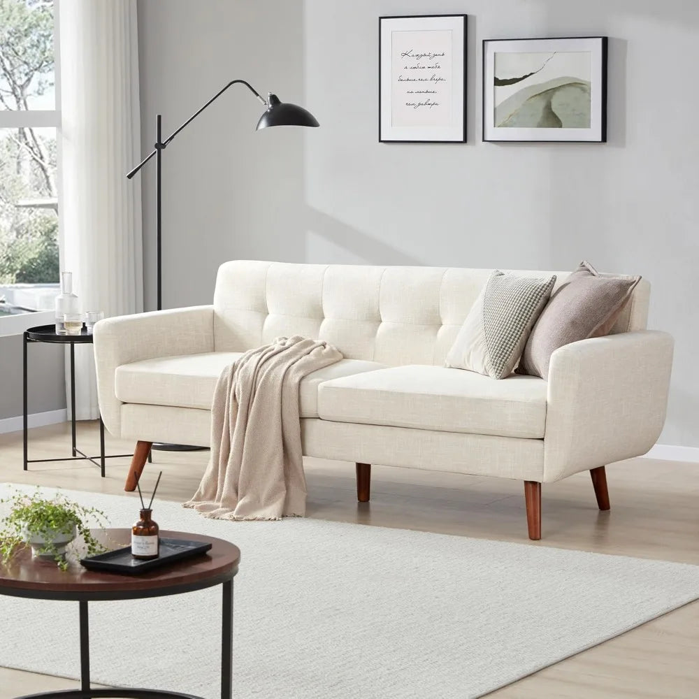 The New-77.2" W Linen Sofa Couch, Mid Century Modern Decor Loveseat Couch For Living Room, Button Tufted Upholstered