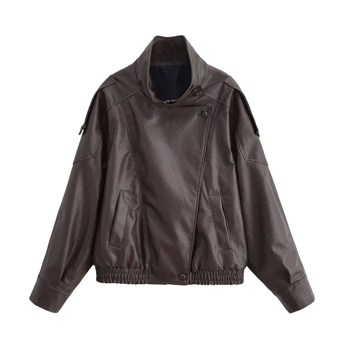 Women Autumn Fashion Jackets/ Asymmetric Button Pocket/ Long Sleeves/ Black Loose Zipper Jackets Female High Street Coats