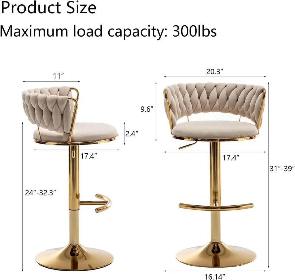 Counter Height Barstools with Low Back, Swivel Bar Stool for Kitchen Island, Gold Velvet Bar Stools Set of 4, Pub (Beige)