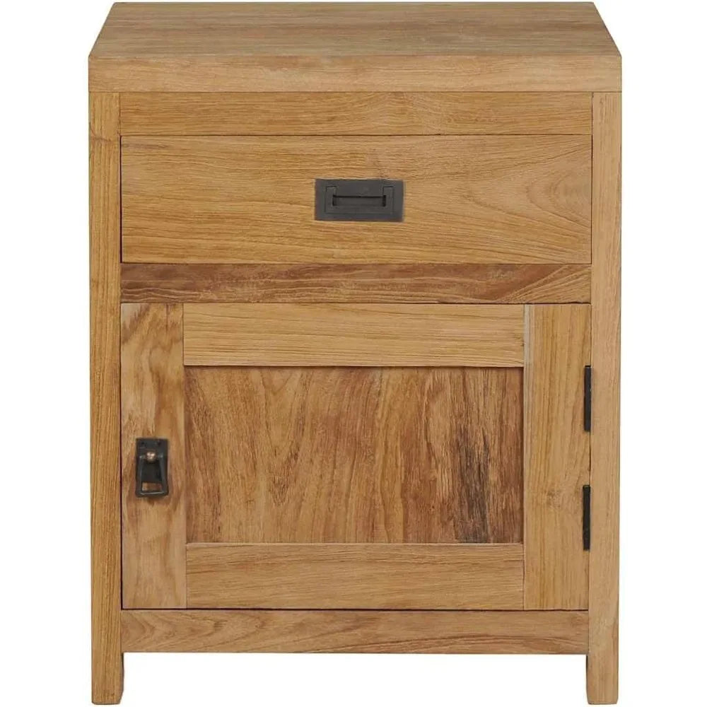 Teak Bedside Cabinet with Drawer and Cupboard, Rustic Hardwood Storage for Bedroom or Living Room, Durable Multi-Functional