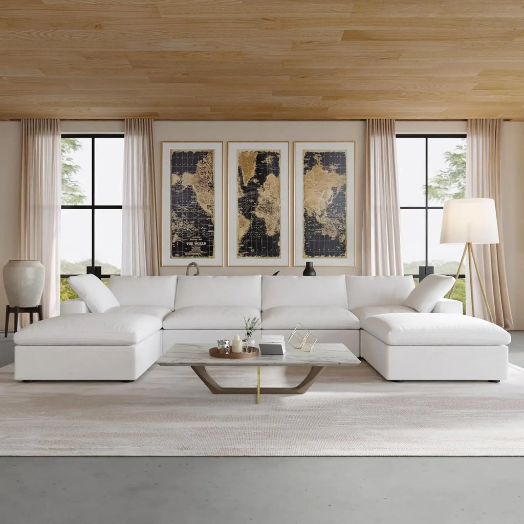 U-Shaped Cloud Couches for Living Room, 6-Seats Modular Convertible Sectional Sofas, Cushion Covers Removable, Comfy Sectional