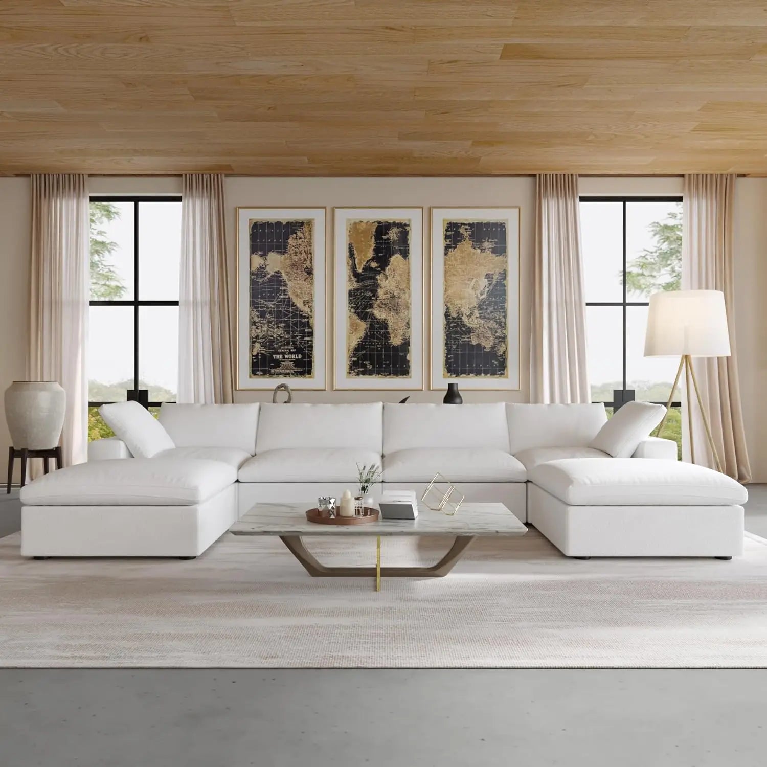 U-Shaped Cloud Couches for Living Room, 6-Seats Modular Convertible Sectional Sofas, Cushion Covers Removable, Comfy Sectional