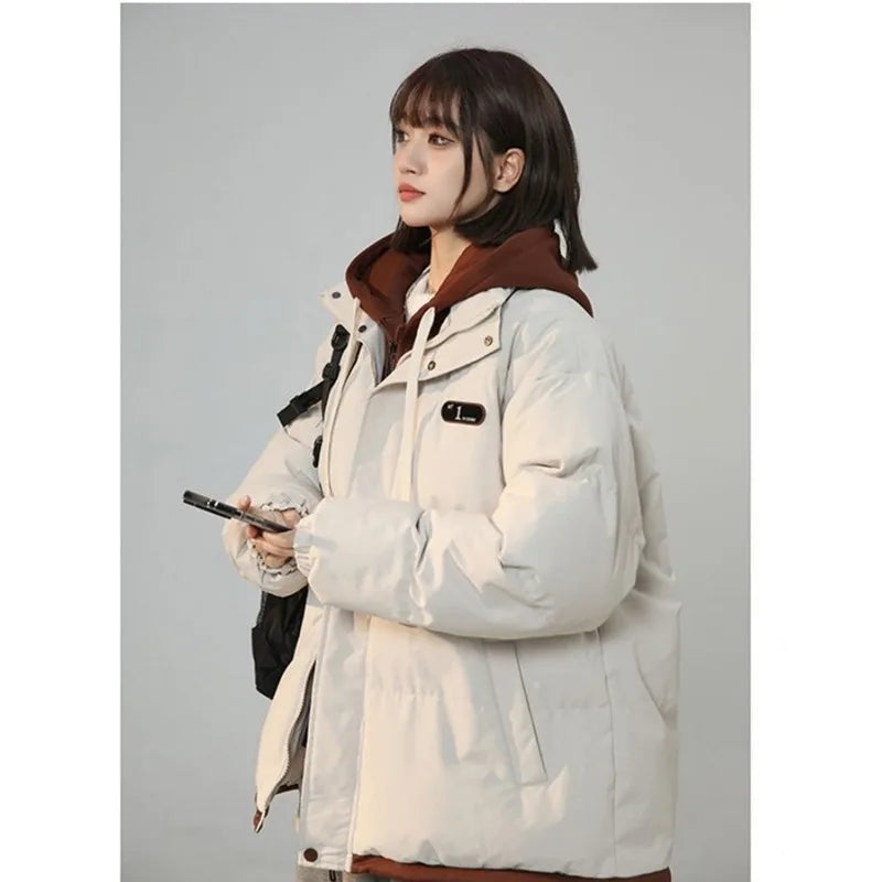 Fashion Letter Patch Two Piece Cotton-Padded Jacket , Vintage, Thick Loose Student Coats