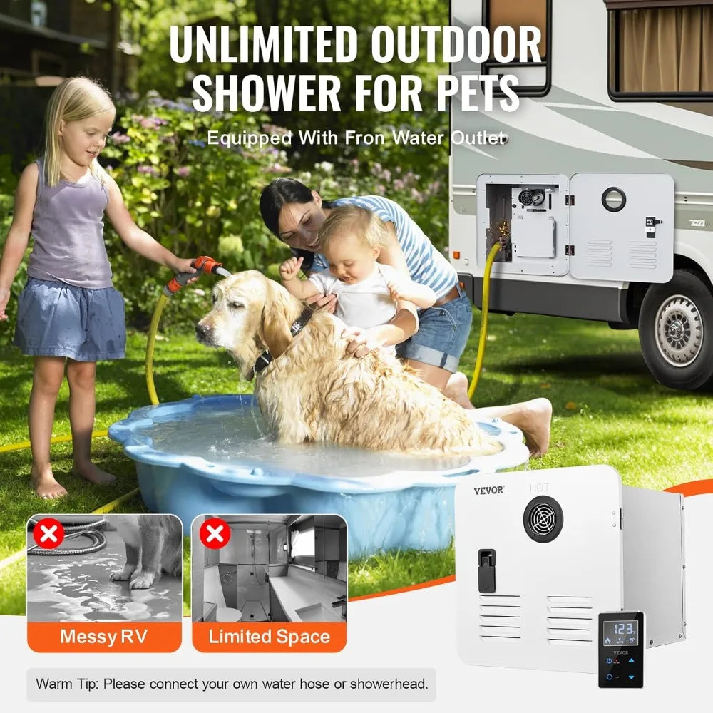 RV Tankless Water Heater 42000BTU Instant Hot Shower with Remote Control & Outdoor Outlet for Campers