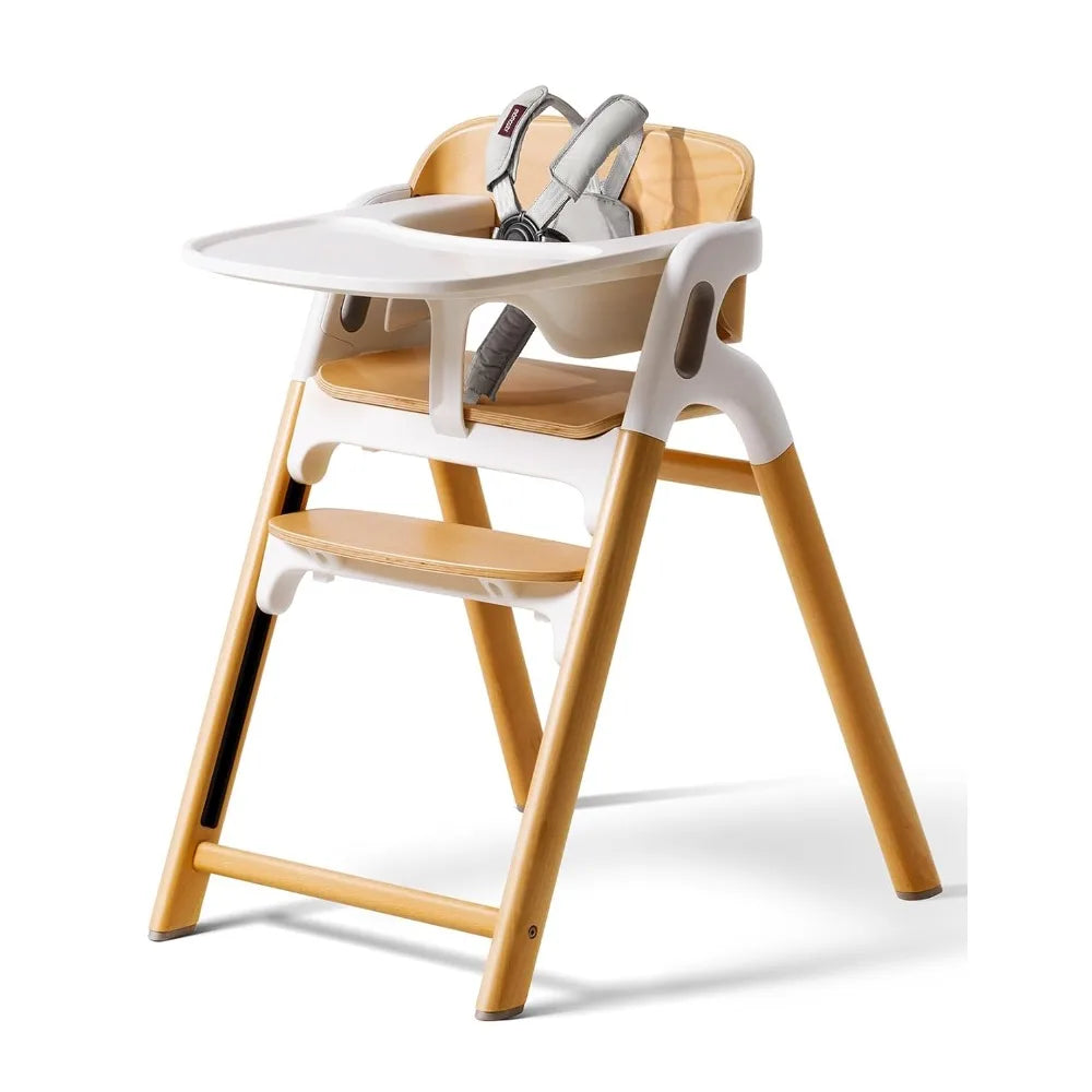 Wooden High Chair for Babies, Toddlers & Adults up to 308 Pounds, Convertible with Food-Grade Tray, Dishwasher Safe