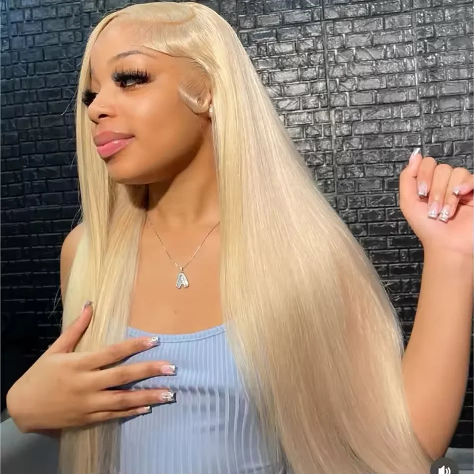 36 Inches 613 Blonde Straight Transparent Lace Front Wig/ Human Hair/ 200 Density 13x6 HD Lace Frontal Wig For Women