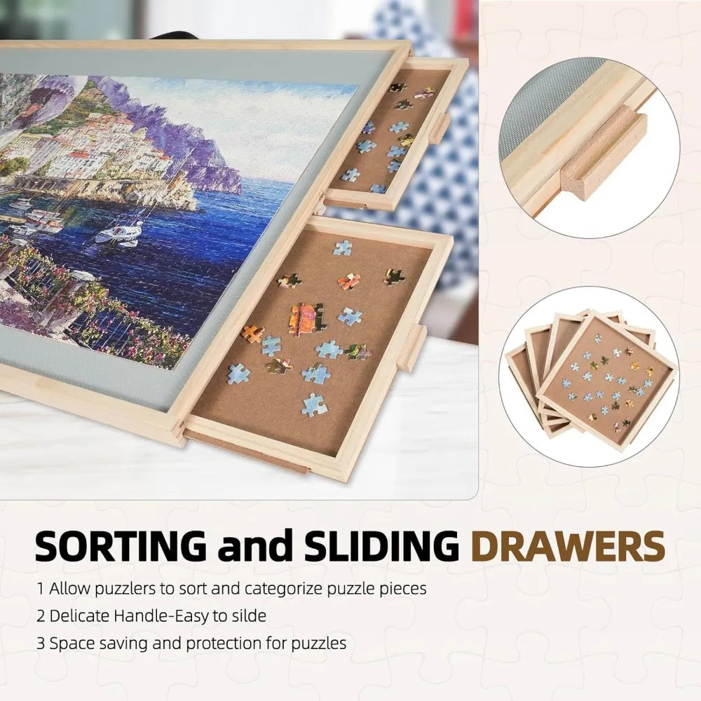 JIG 2000 Pieces 2-in-1 Tilting & Rotating Puzzle Board for Adults Gifts, Wooden Jigsaw Puzzle Table with 4 Drawers