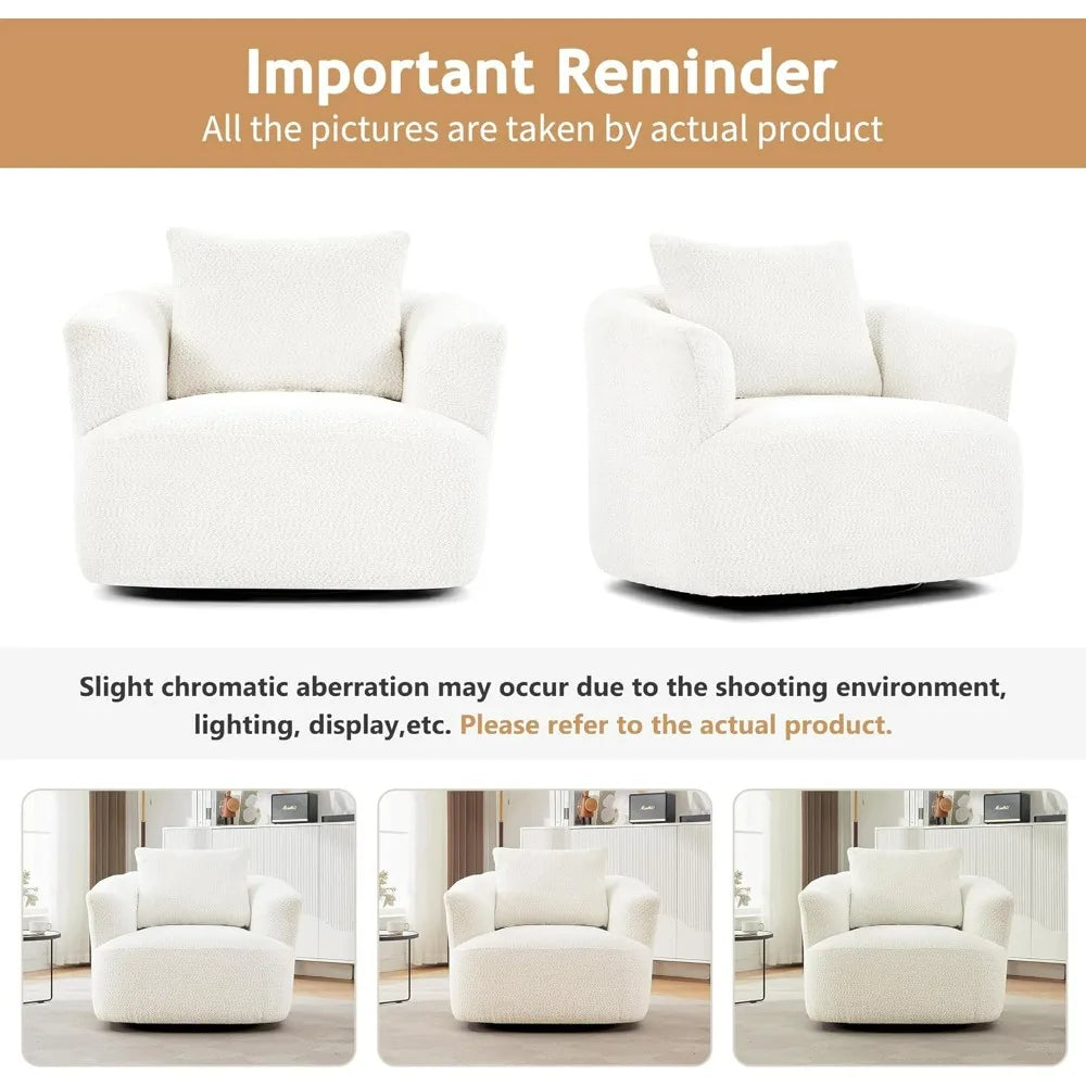 Contemporary 360-Degree Chenille Swivel Chair with Pillow and Armrest