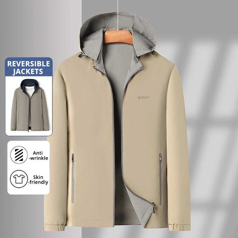 Premium Wrinkle Free Reversible Waterproof Men's Blazer Jacket/ Detachable Hooded Windbreaker/ Business-Casual, Lightweight Coats