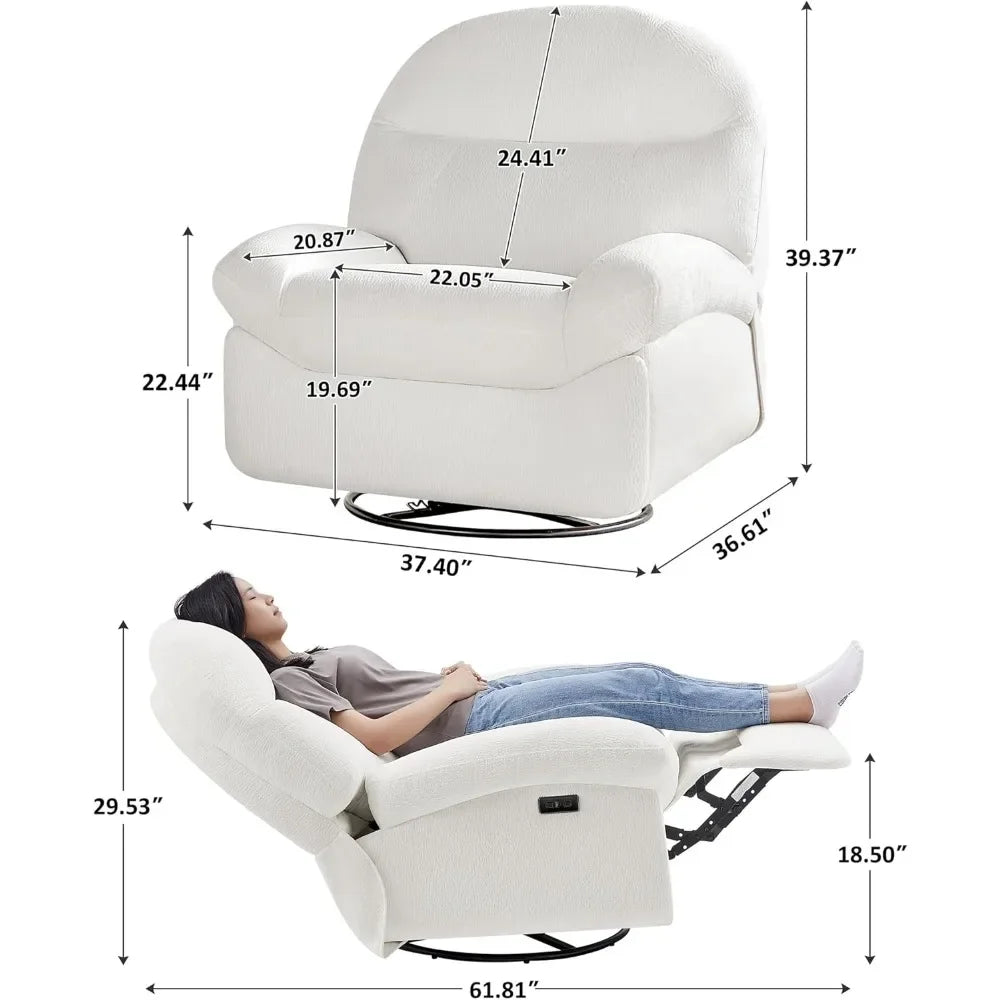Power Recliner Chair with USB And Type-C Charging 270° Swivel Glider Rocker Electric Nursery Recliner for Living Room/ Bedroom