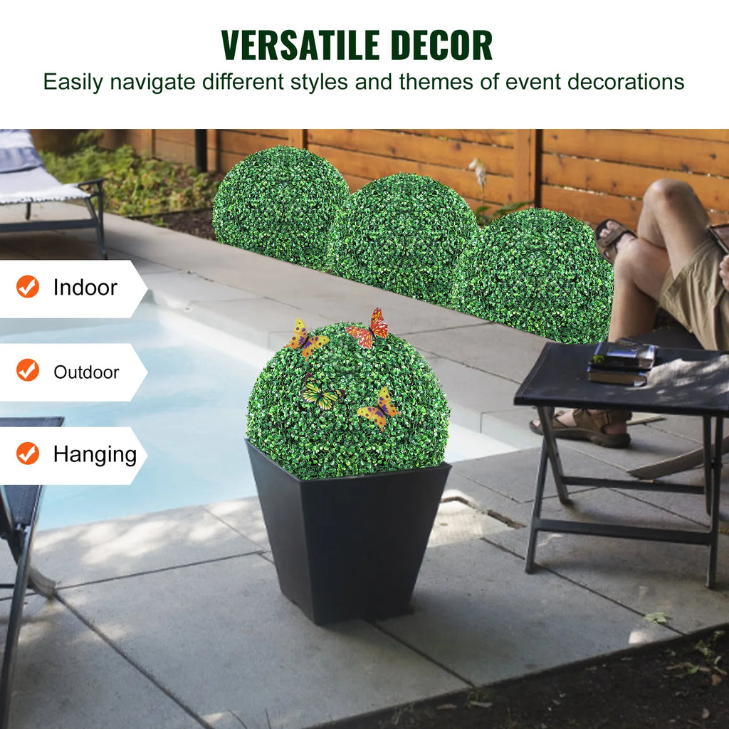 VEVOR Artificial Topiaries Boxwood Trees 16" Tall Ball-Shape Topiaries Plant All-Year Green Faux Plant Decorative for Garden