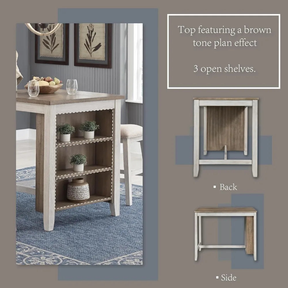 3 Piece Counter Height Dining Set, Includes Table and 2 Barstools, Whitewash