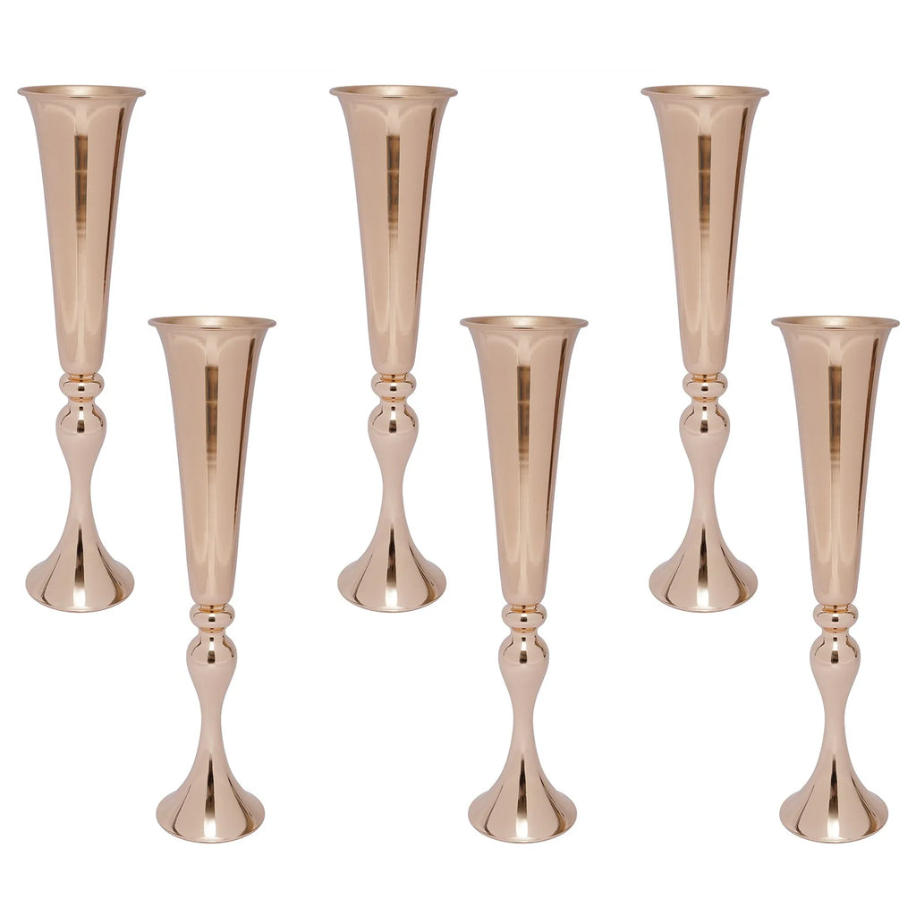 6 Pcs 22.2" Tall Gold Vases for Centerpieces, Tall Wedding Flower Vase with Gold-Plated Finish, High-Foot Design, Metal Trumpet Centerpieces/ Vases for Wedding Party Event
