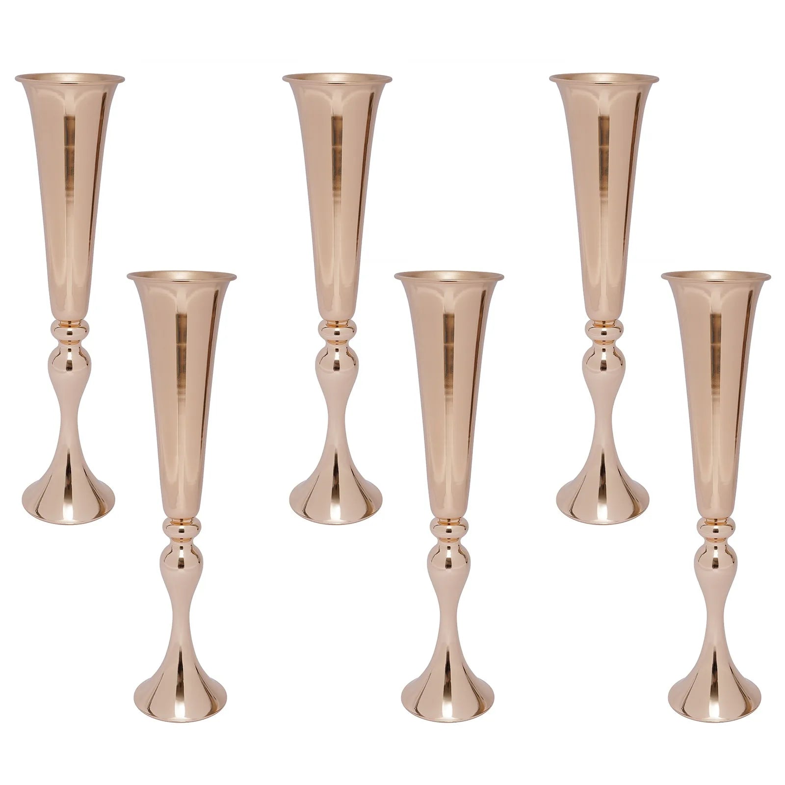 6 Pcs 22.2" Tall Gold Vases for Centerpieces, Tall Wedding Flower Vase with Gold-Plated Finish, High-Foot Design, Metal Trumpet Centerpieces/ Vases for Wedding Party Event
