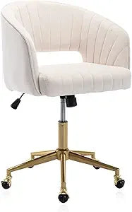 Luxurious Velvet Executive Chair with Modern Gold Accents, Ideal for Home Office, Living Spaces, and Vanity Areas