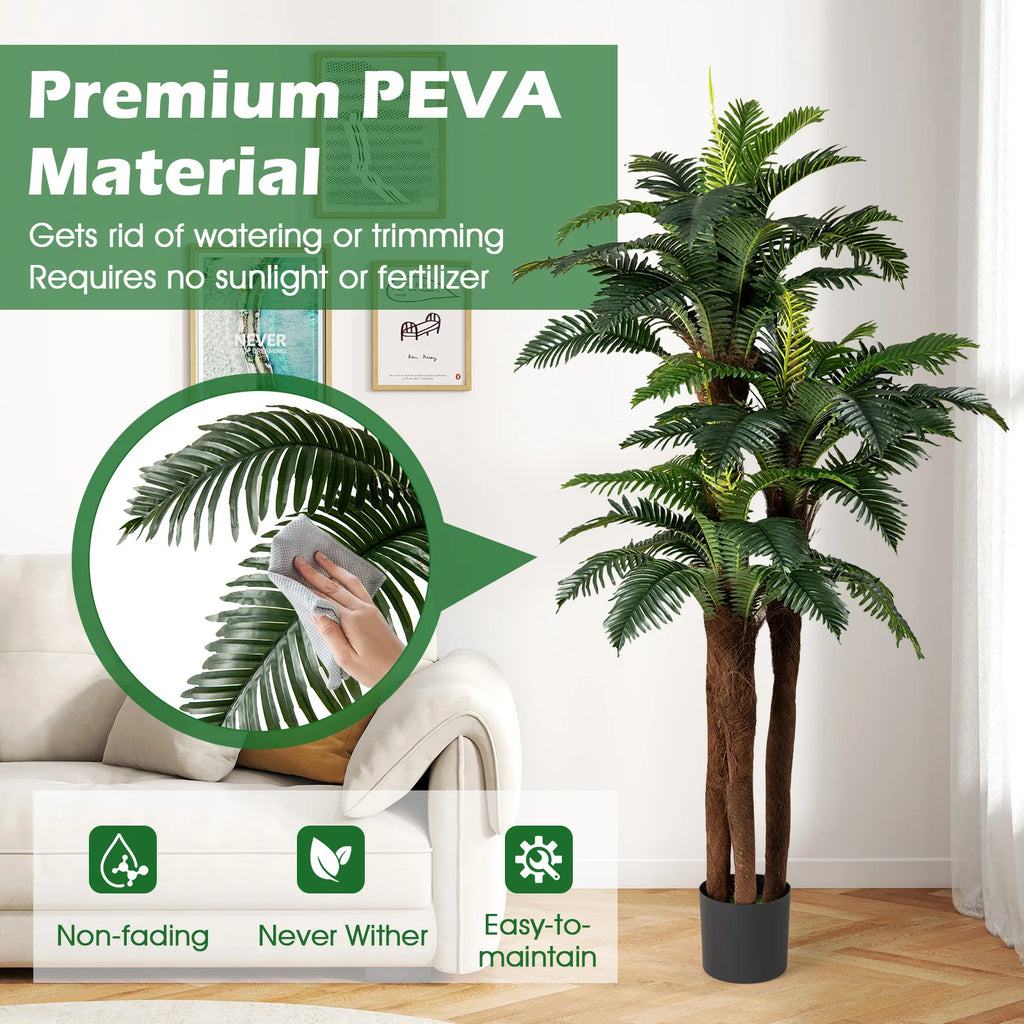2 Pack Artificial Palm Tree 6. 3 ft Tall Fake Tropical Plant w/ 3 Real Barks