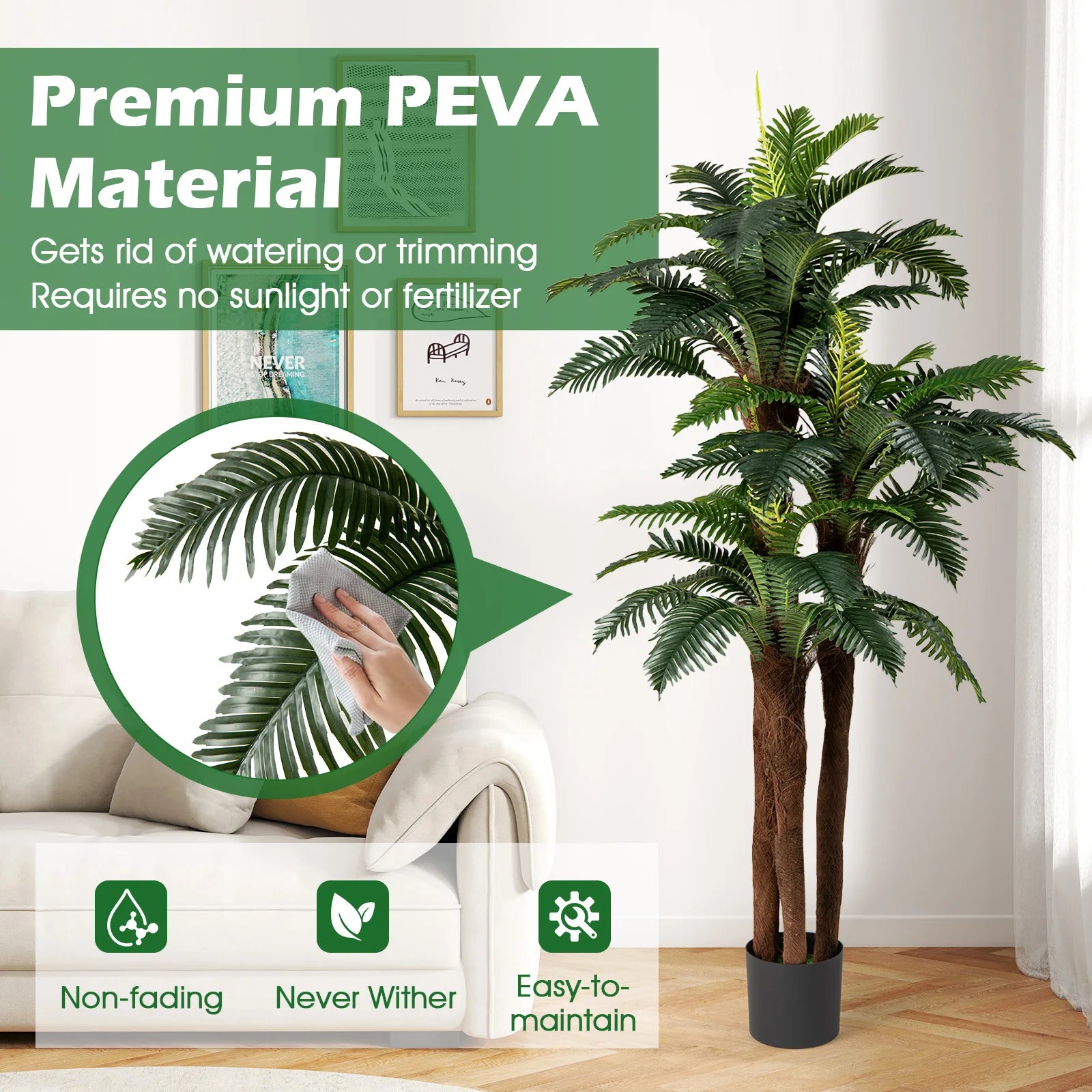 2 Pack Artificial Palm Tree 6. 3 ft Tall Fake Tropical Plant w/ 3 Real Barks