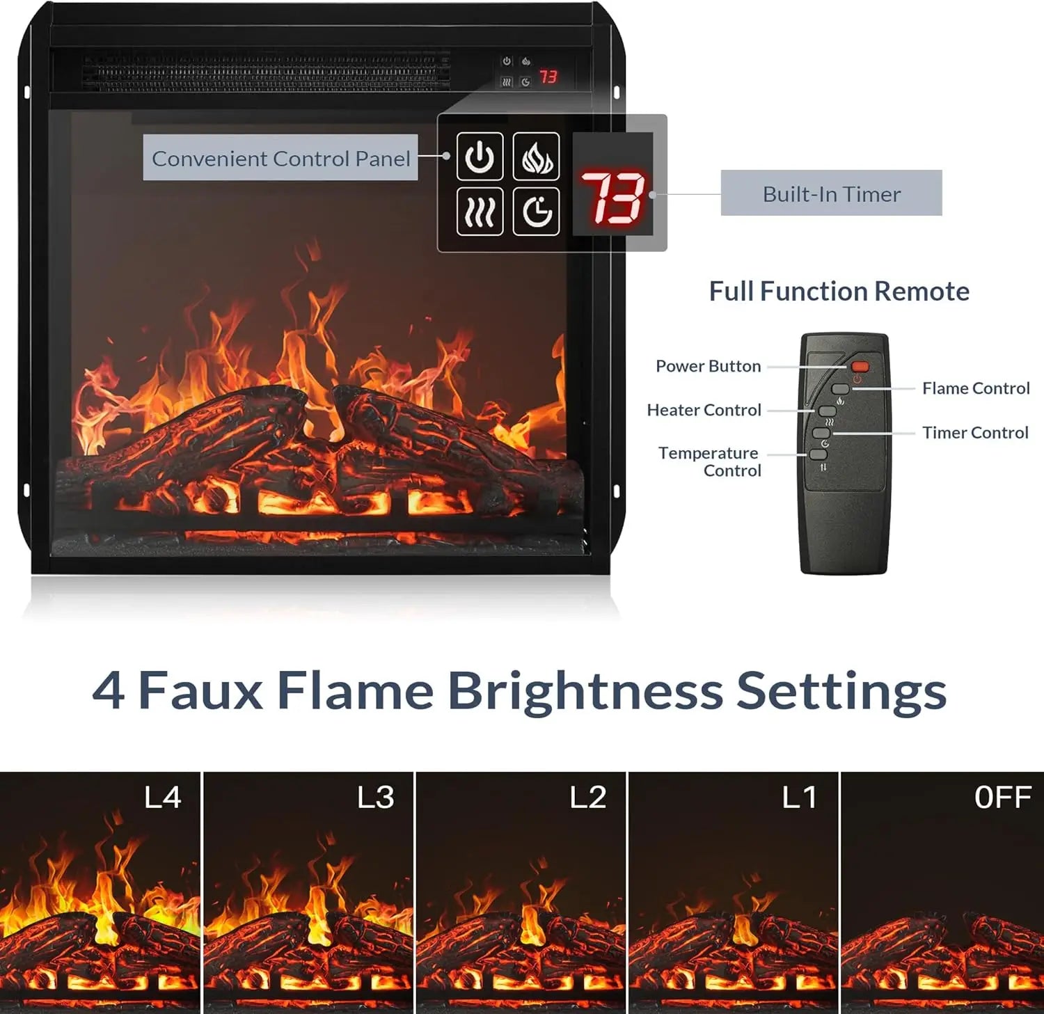43" Corner TV Stand with 18" Electric Fireplace Heater for TVs up to 43", Modern Corner Wood Entertainment Center