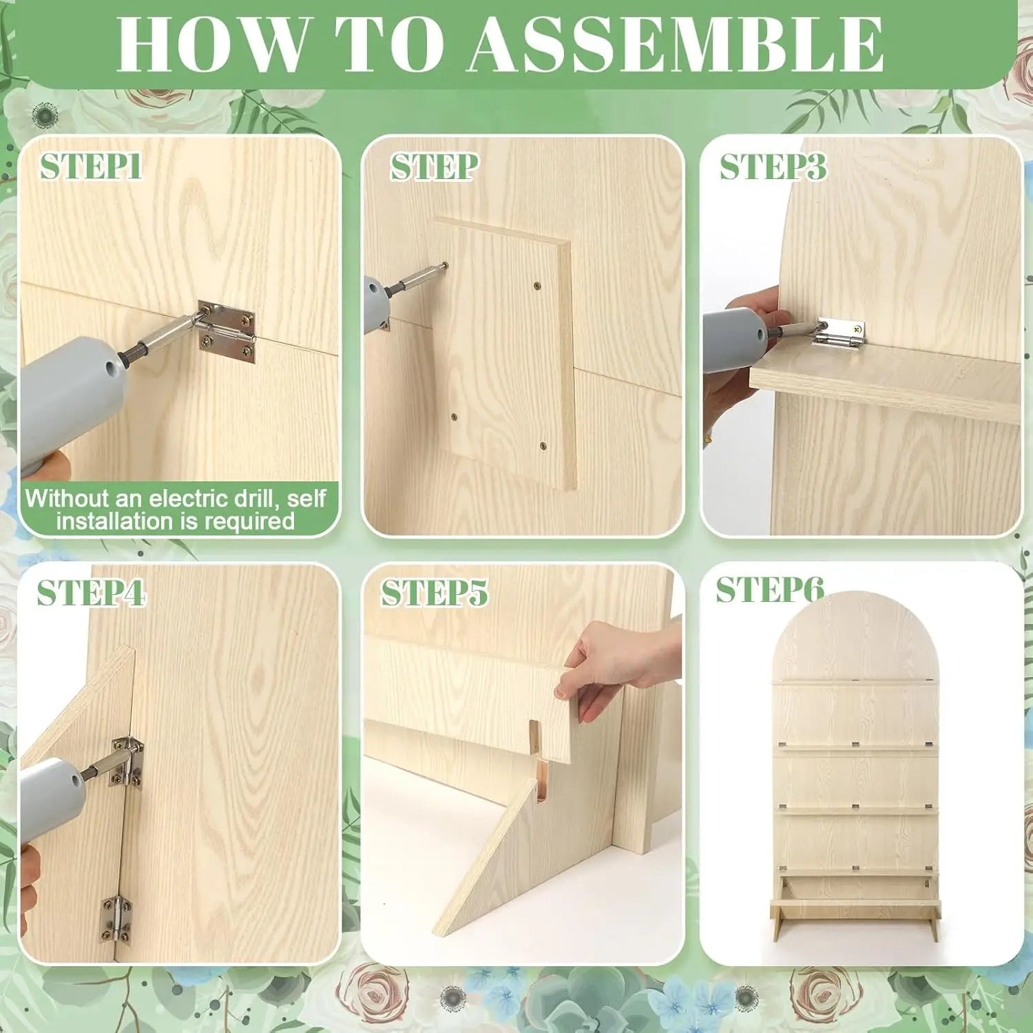 5.9 ft Wooden Arch Party Display 4 Tier Champagne Wall Foldable Treat Wall Display Backdrop Wedding Drink Shelves