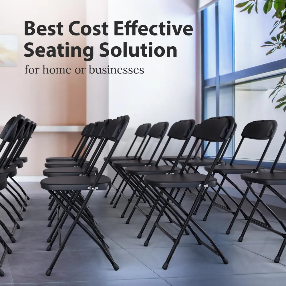 10-Pack Black Plastic Folding Chairs with Stackable Design/ High-Capacity 350 Pounds/ Steel Frame for Indoor and Outdoor Use