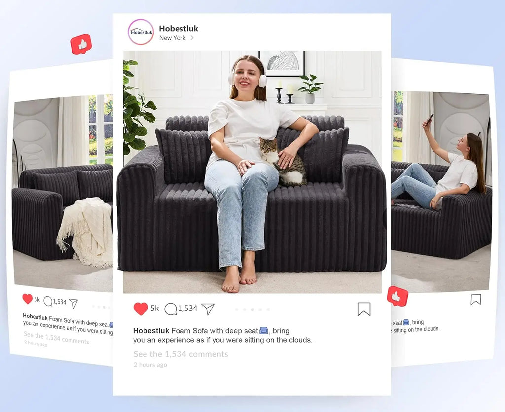 Couch Sofa 2-Seater Foam Sofa Loveseat for Small Spaces Comfy Sofas with Removable Cover Furry Couch with Pillow