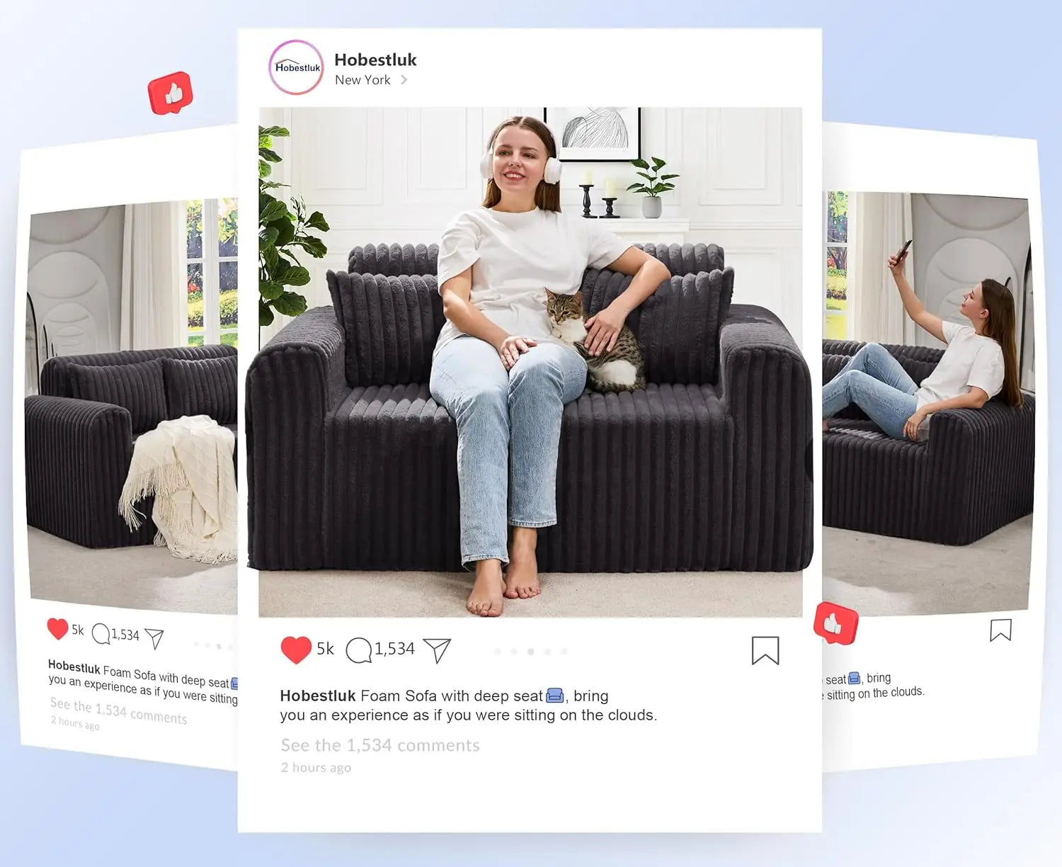 Couch Sofa 2-Seater Foam Sofa Loveseat for Small Spaces Comfy Sofas with Removable Cover Furry Couch with Pillow