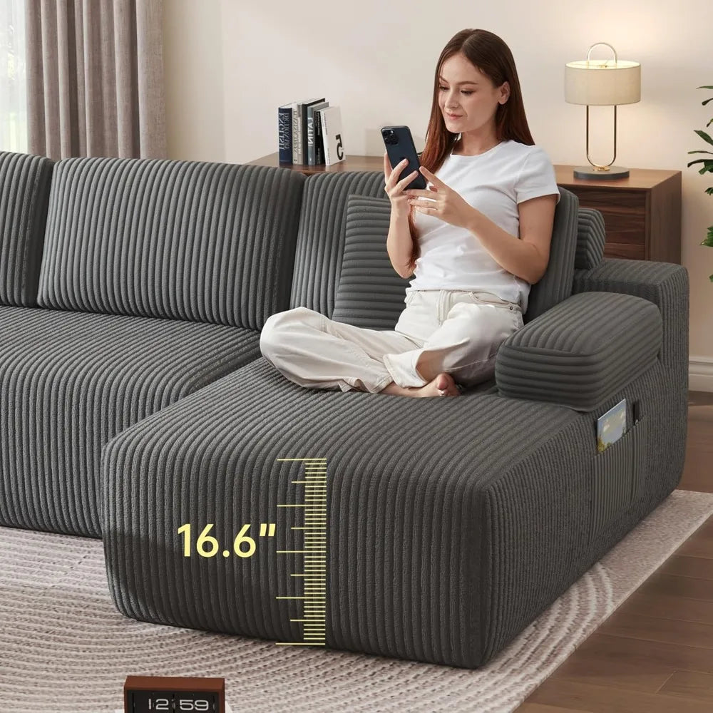 126.2'' Modular Sectional Sofa, Convertible U- Shaped Cloud Couch with Memory Foam, Corduroy Boneless Sectional Couches