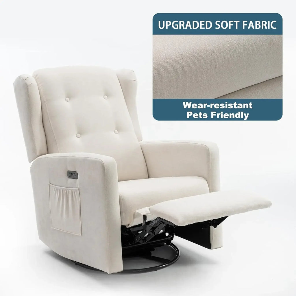 Power Swivel Rocking Recliner Chair, Electric Rocker Nursery Glider Chair, Upholstered Fabric/ Reclining Single Sofa Chair