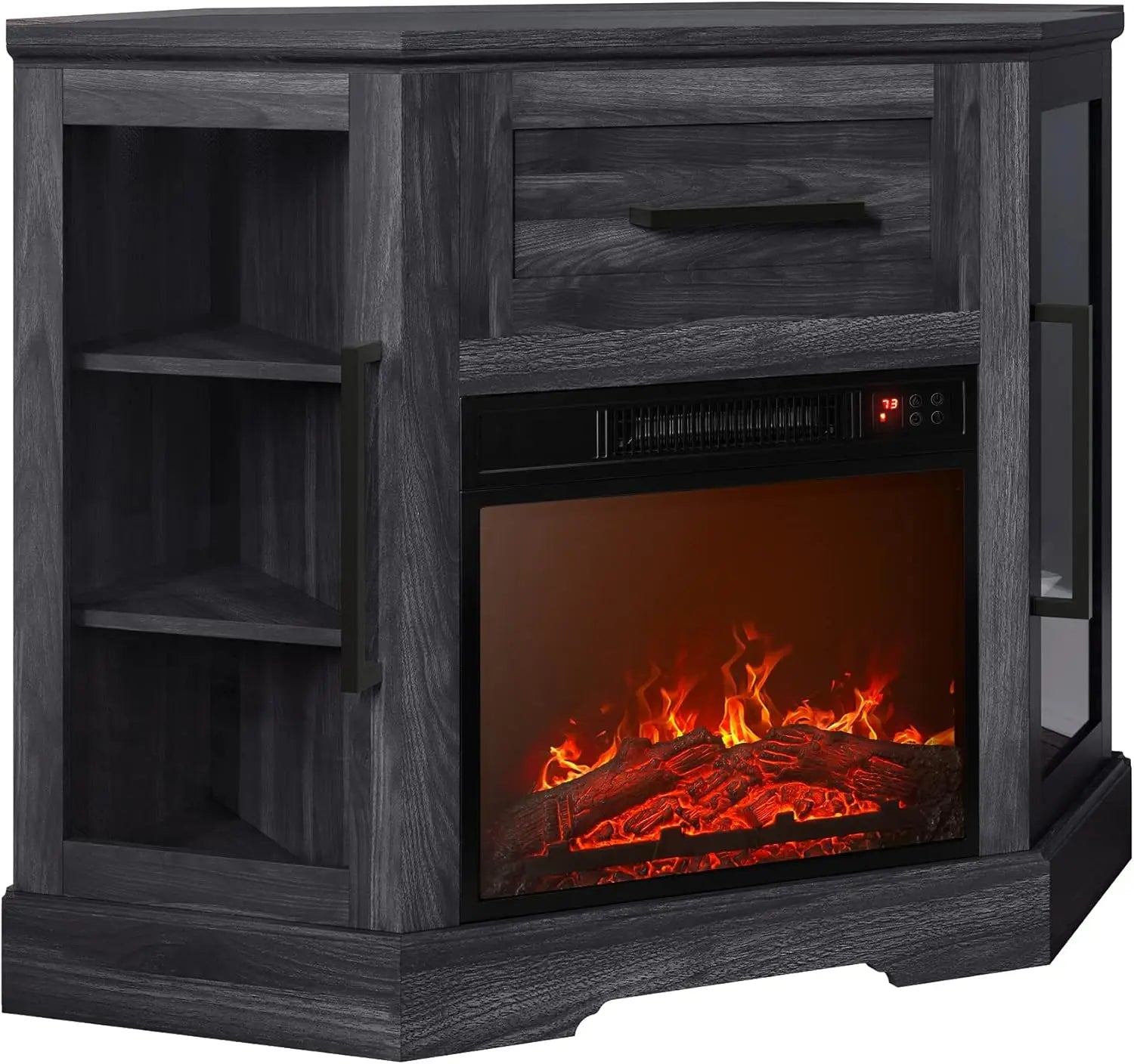 43" Corner TV Stand with 18" Electric Fireplace Heater for TVs up to 43", Modern Corner Wood Entertainment Center
