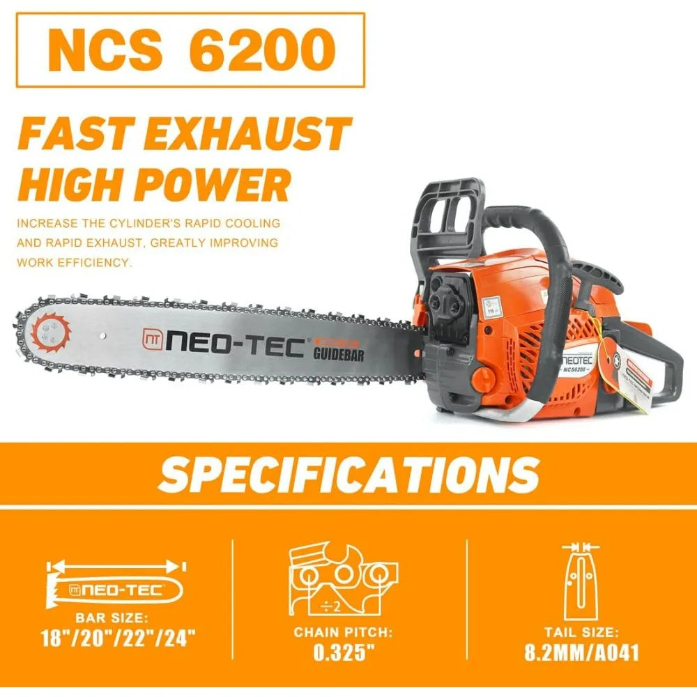 20-Inch 62CC Gas-Powered Chain Saw for Outdoor Wood Cutting