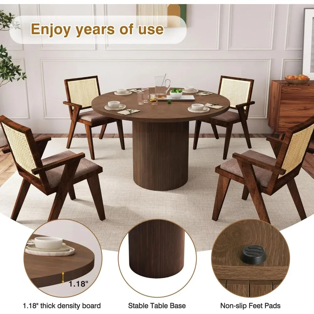 Round Dining Table for 4, Modern Farmhouse Kitchen Table, 47" Small Circle Dining Table with Wood Strip Base