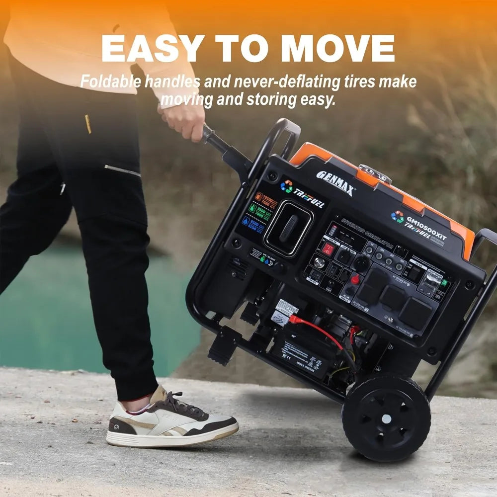 10500 Peak Watt Tri-Fuel Open Frame Inverter Generator with ATS, Quiet Tech, CO Sensor, Digital Display, and 50A