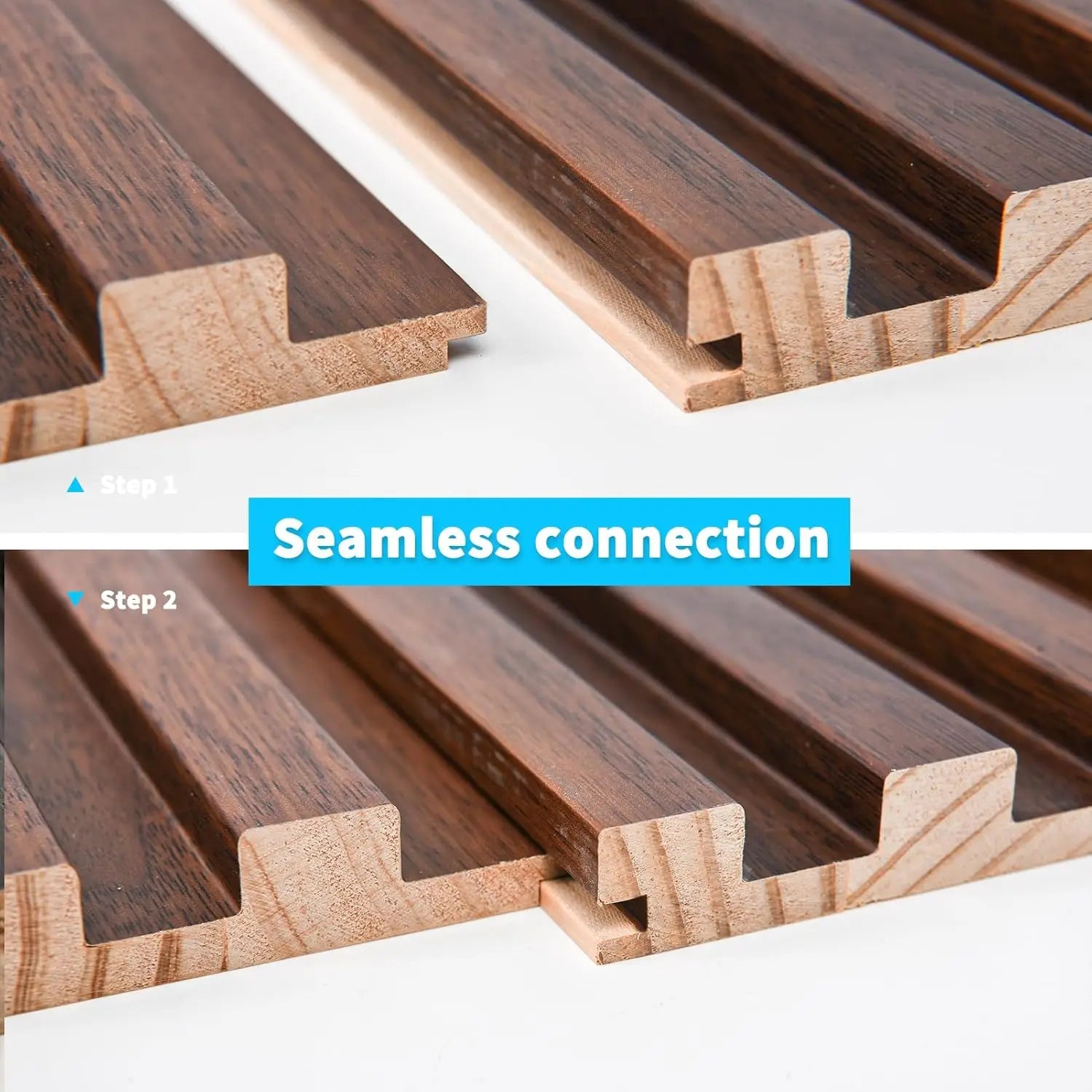 Slat Wood Wall Paneling for Interior and Ceiling Decoration - Pack of 4pcs + 1pc End-Trim, Size 108 x 5.7in.- Walnut