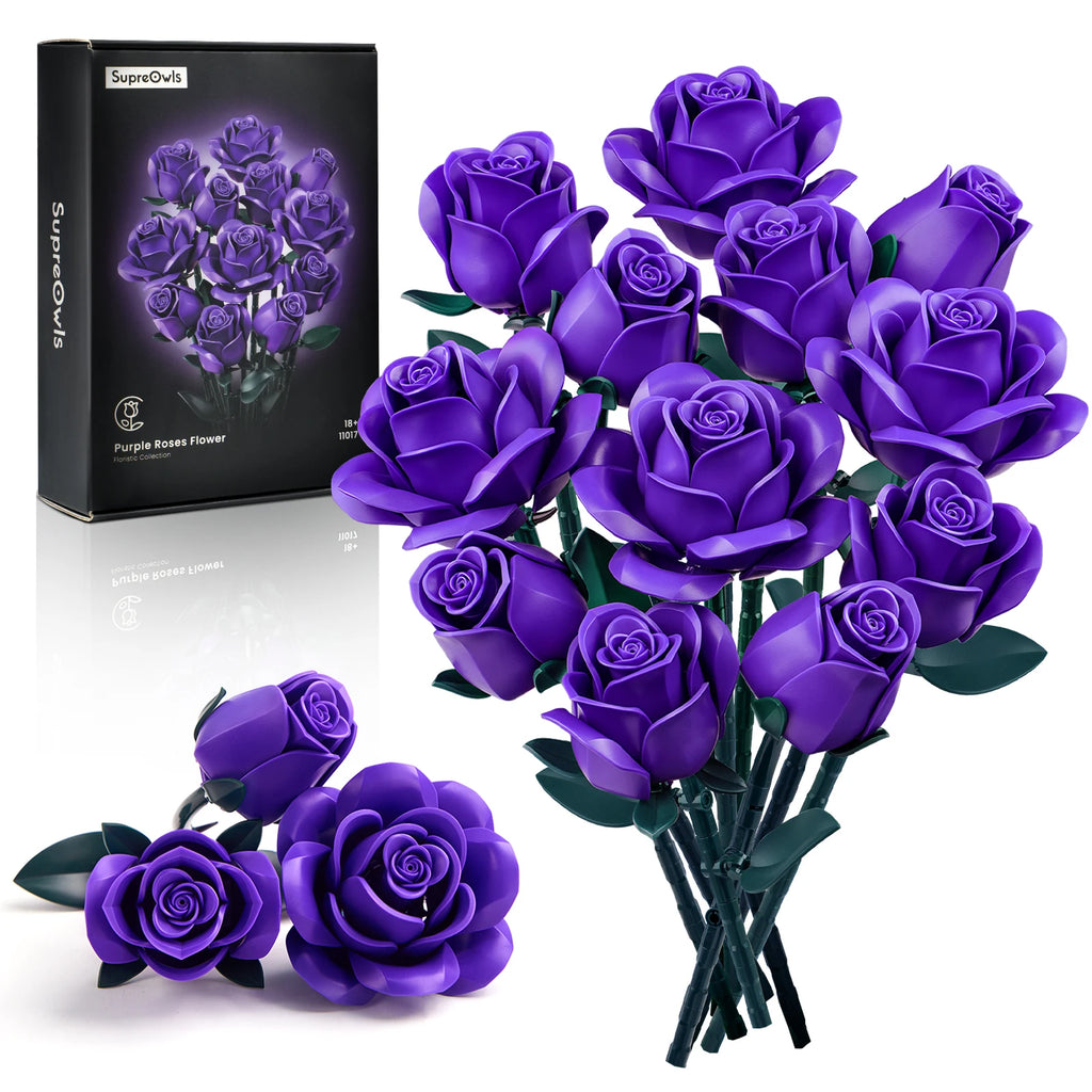 Purple Roses Bouquet Block Flowers/ Artificial Botanical Plant Home Decor/ Christmas/ Valentine's Day Gift/ Room Decoration