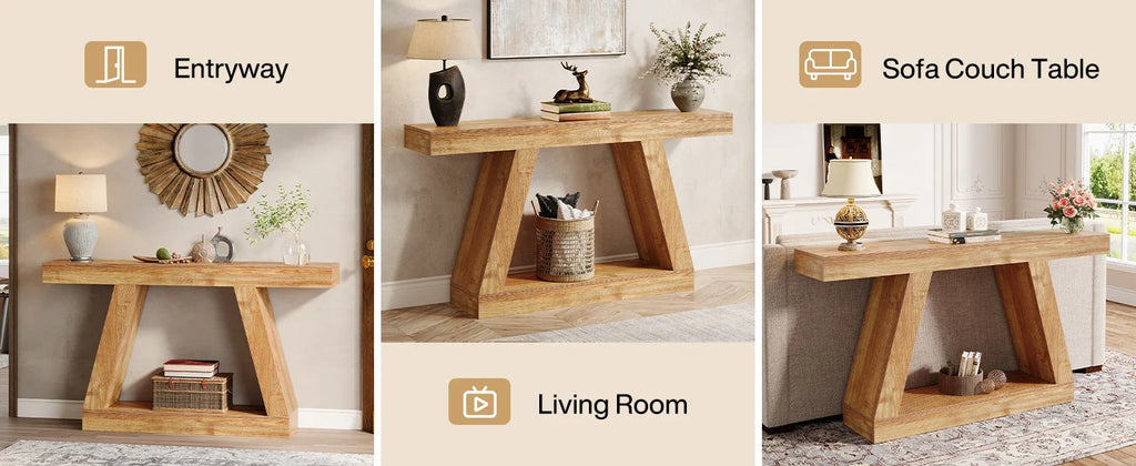Tribesigns 55-Inch Rustic Console Sofa Table with Storage Industrial Wooden Entryway Table for Hallway Living Room