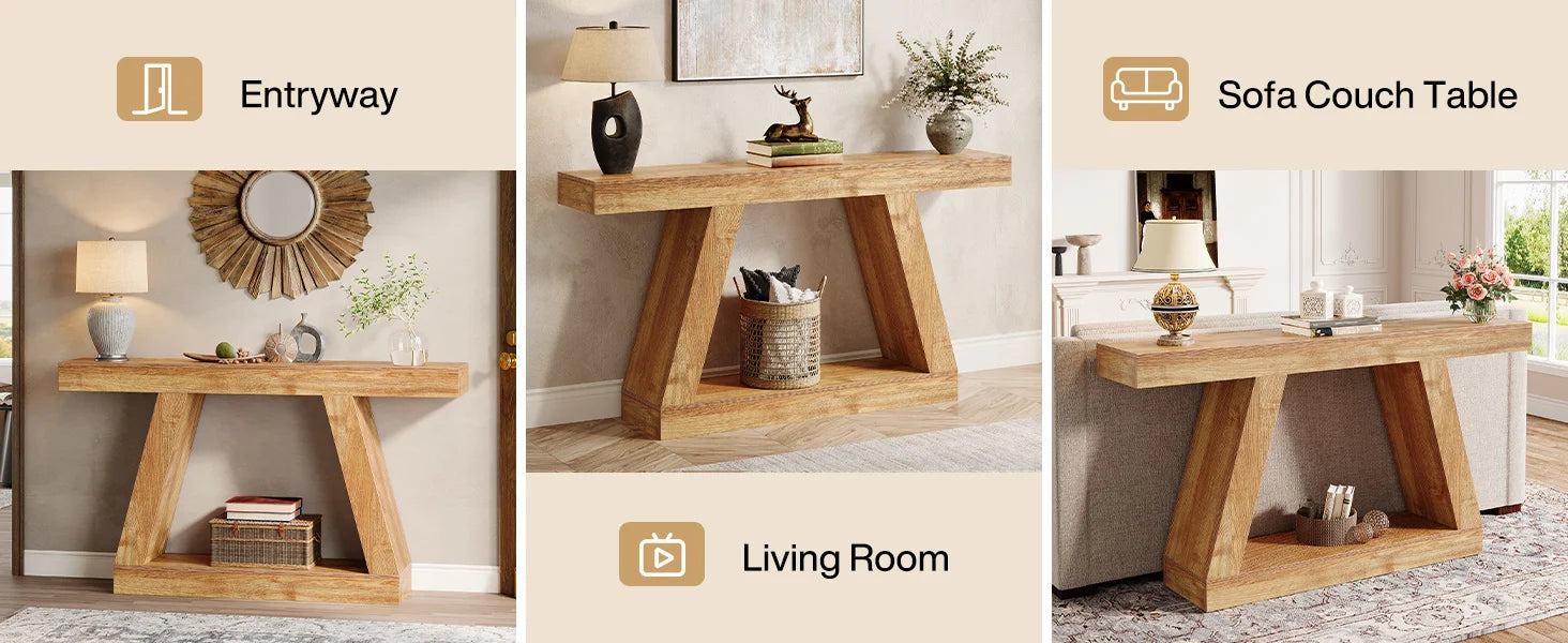 Tribesigns 55-Inch Rustic Console Sofa Table with Storage Industrial Wooden Entryway Table for Hallway Living Room