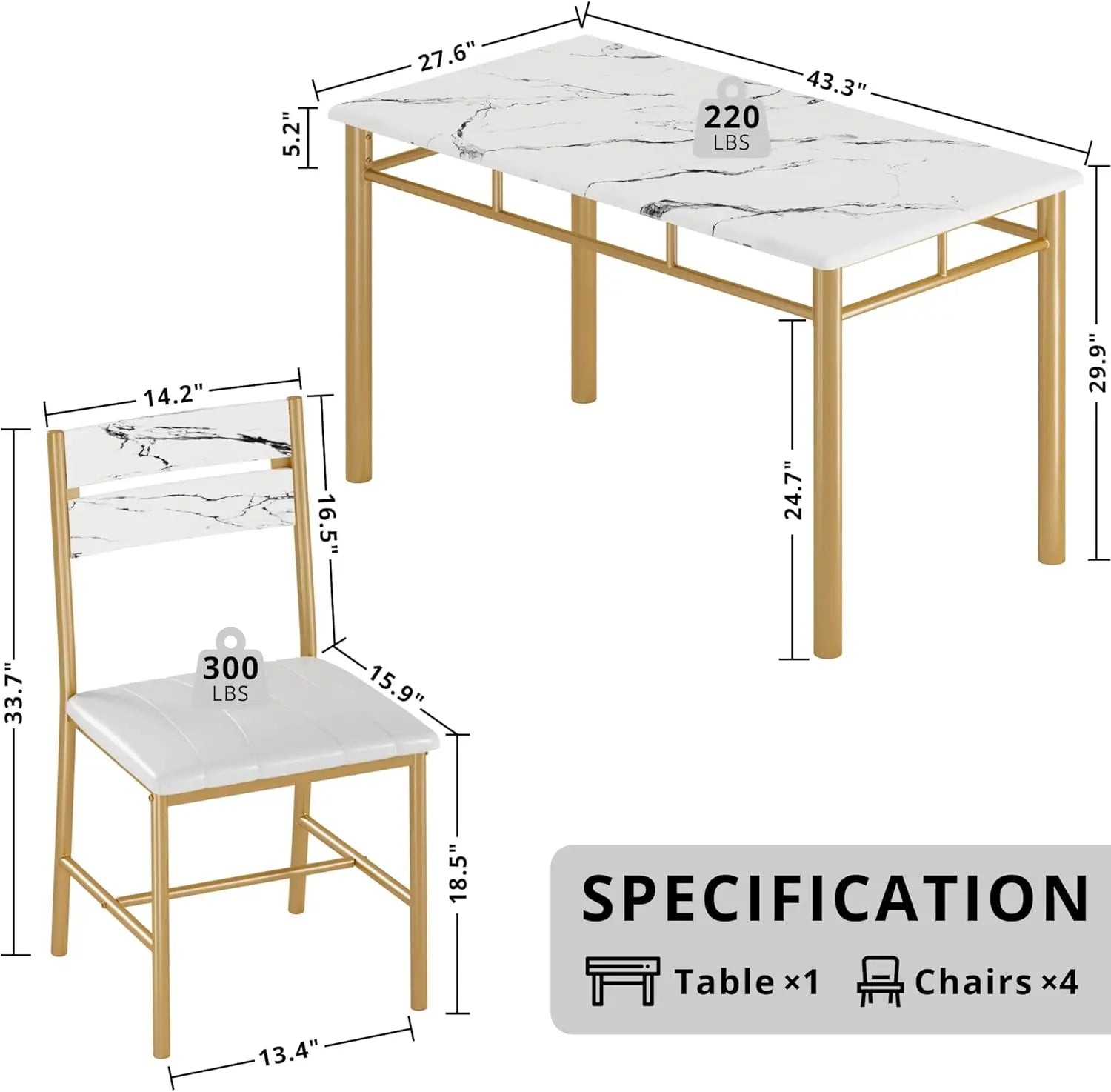 Dining Table Set for 4, Wood Kitchen Table with Upholstered Chairs for Kitchen & Dining Room
