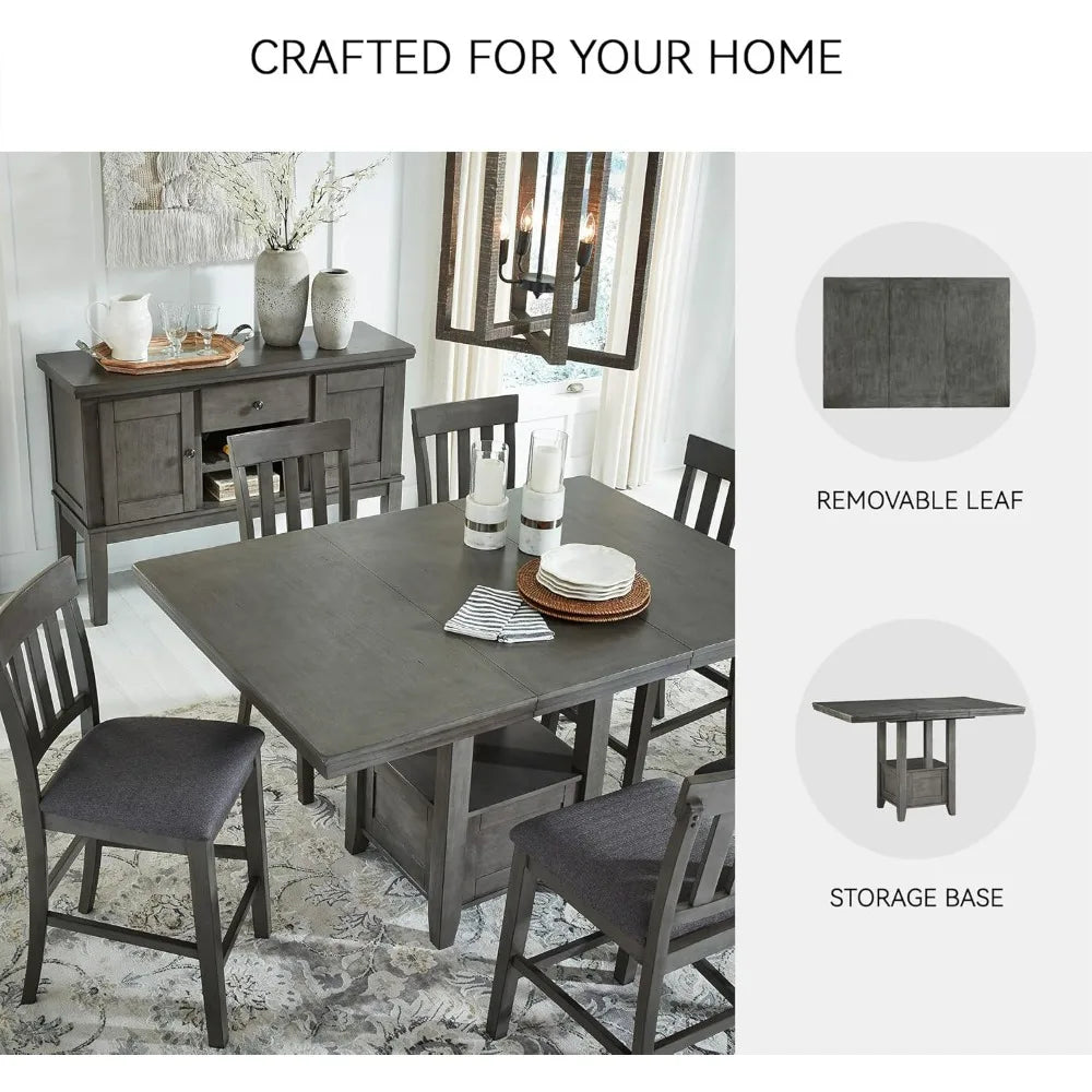 Modern Farmhouse Style Counter Height Dining Table with Extension, Dark Gray Finish