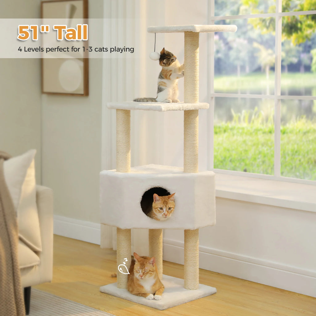Cat Tree with Toy Cat Tower Condo for Indoor Cats/ Cat House with Padded Plush Perch Cozy Hammock and Sisal Scratching Posts