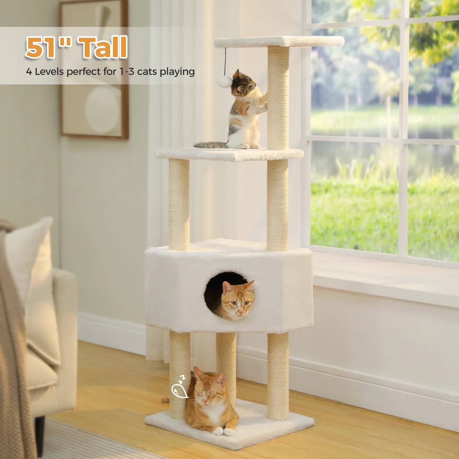 Cat Tree with Toy Cat Tower Condo for Indoor Cats/ Cat House with Padded Plush Perch Cozy Hammock and Sisal Scratching Posts