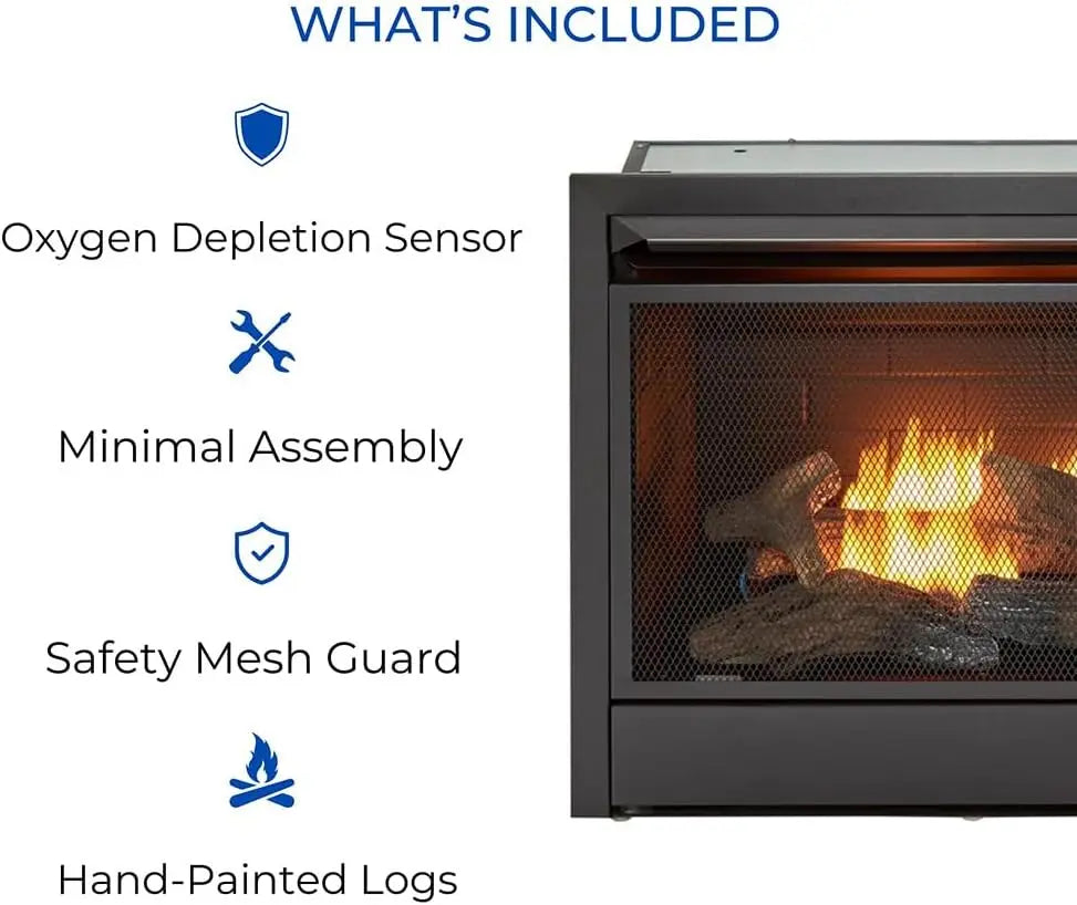 Ventless 26,000 BTU Heats 1,350 Square Feet Dual Fuel No-Clearance Gas Fireplace Insert with Remote Control, Black