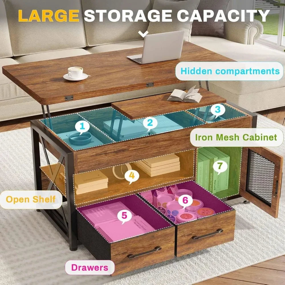 40" Lift Top Coffee Table, 4 in 1 Coffee Tables with Storage Cabinet for Living Room, Small Farmhouse Coffee Table