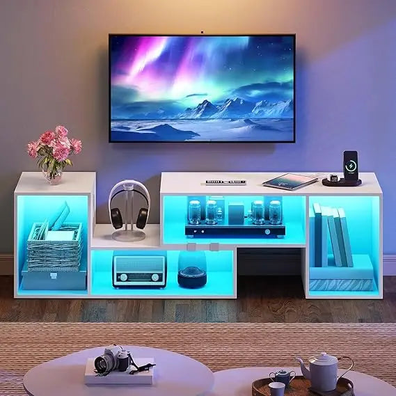 Transformable TV Stand w/String of LED Light, Modern Entertainment Center, Gaming TV
