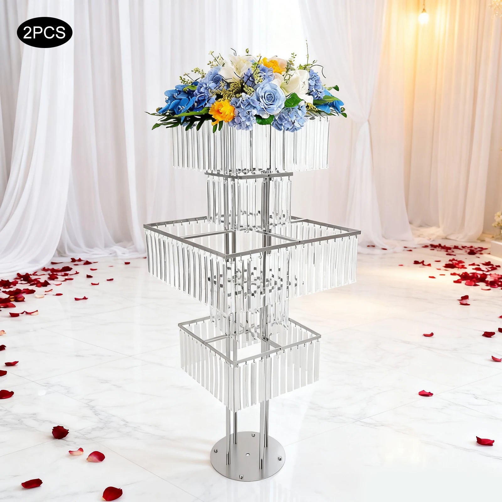 2pcs 5-Tier Flower Stand for Wedding Birthday Party Events Flower Vase Stand for Centerpieces Wedding Flower Stand Gold/silver