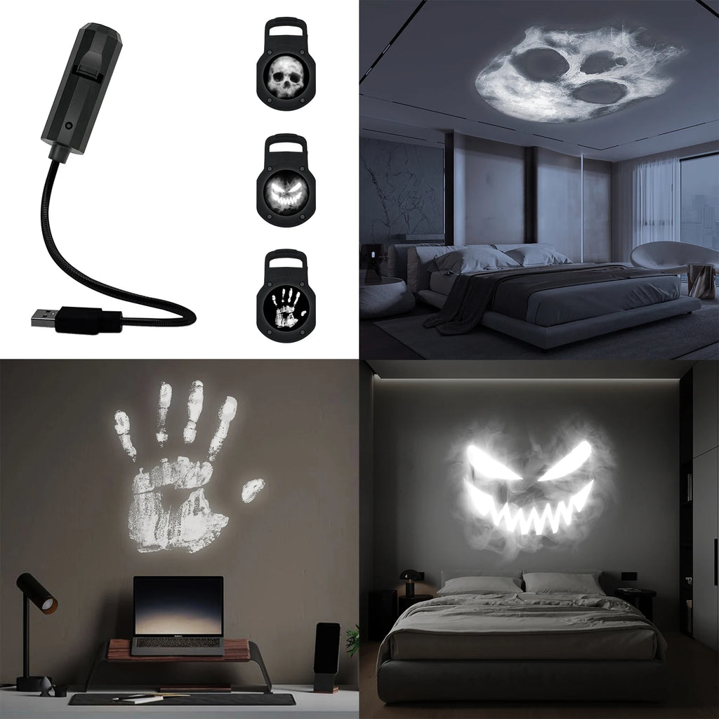 Skull Projection Lamp, 1+3 Switchable Pattern Design, LED Night Light, Suitable for Room/ Wall Ceiling Decoration, Halloween Gift