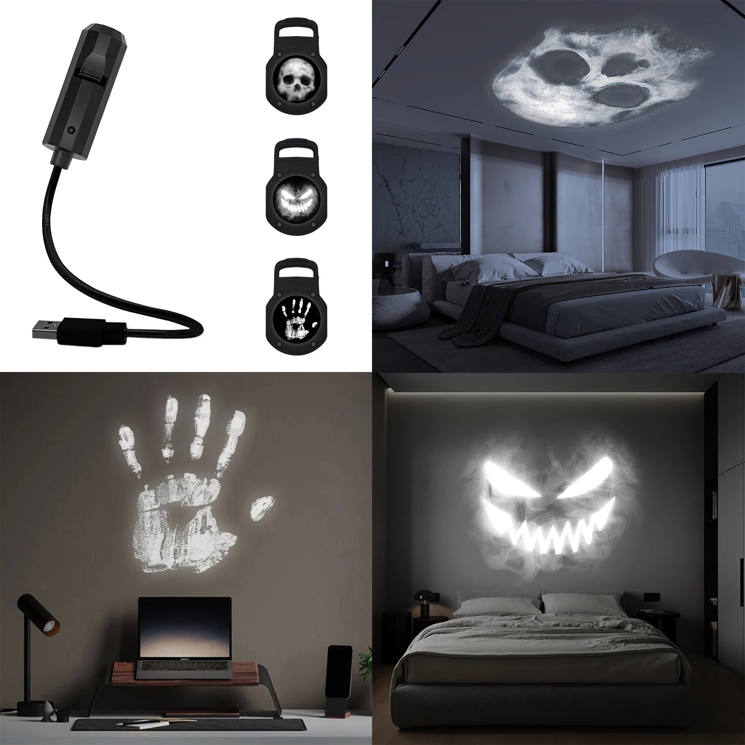Skull Projection Lamp, 1+3 Switchable Pattern Design, LED Night Light, Suitable for Room/ Wall Ceiling Decoration, Halloween Gift