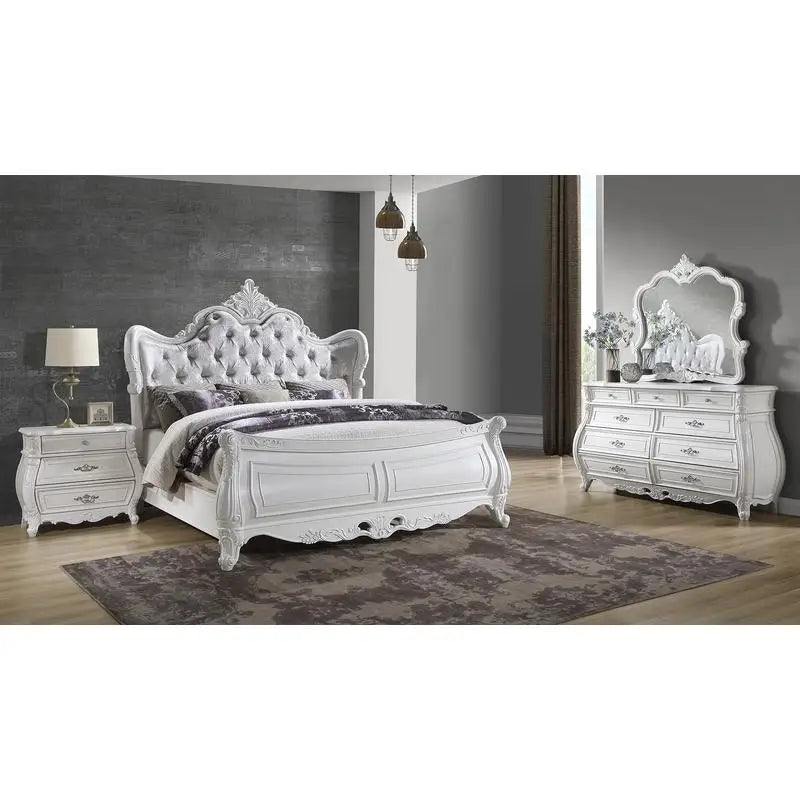 Modern 4-Piece Queen Bedroom Set in Pearl White Wood Finish