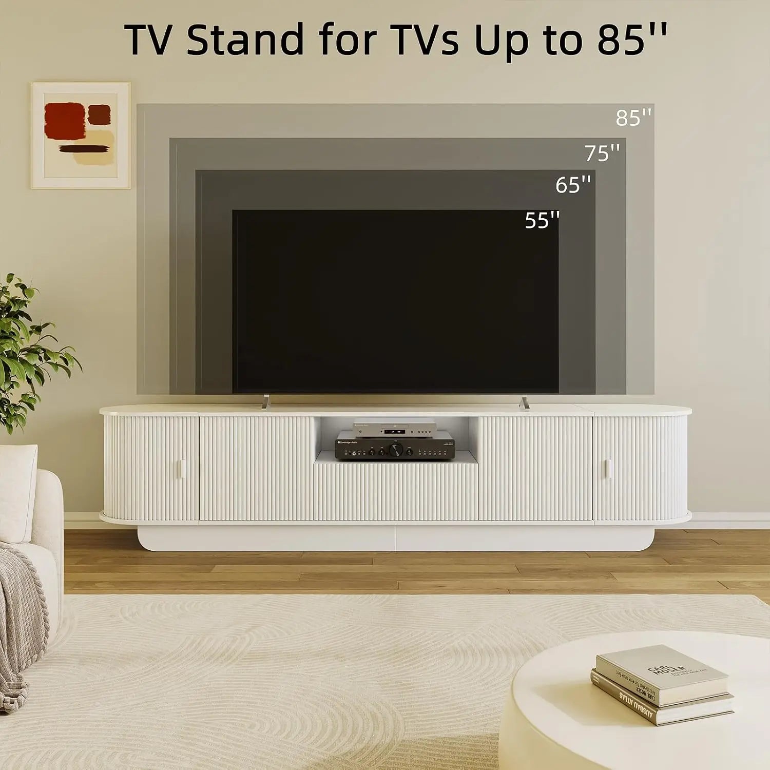 86.61'' TV Stand for 55-85" TV, Modern Entertainment Center with Large Storage Cabinet & Open Shelves, TV Console